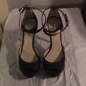 BCBG Strappy Leather High Stacked Heel